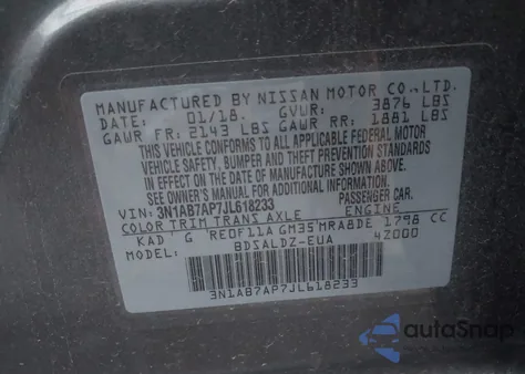 2018 Nissan Sentra Sv from USA, damaged, VIN 3N1AB7AP7JL618233